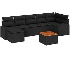 Lauko baldų komplektas Sodo Sofų Rinkinys su saugykla 8 pcs Juoda poliratanas