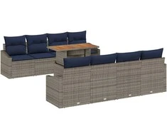 Sodo Sofų Rinkinys su saugykla 9 pcs Pilka Poli ratanas