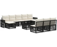Lauko baldų komplektas Sodo Sofų Rinkinys 11 pcs Juoda ir kreminė balta poliratanas