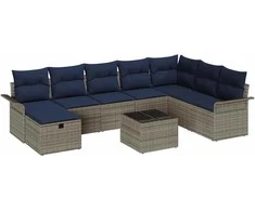 Lauko baldų komplektas Sodo Sofų Rinkinys su pagalve su saugykla 9 pcs Poli ratanas