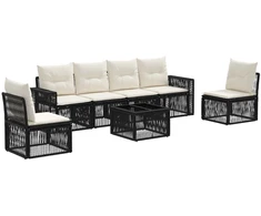 Lauko baldų komplektas Sodo Sofų Rinkinys 7 pcs Juoda ir kreminė balta poliratanas