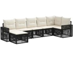 Lauko baldų komplektas Sodo Sofų Rinkinys 7 pcs Juoda ir kreminė balta poliratanas