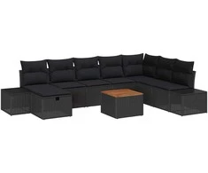 Lauko baldų komplektas Sodo Sofų Rinkinys su pagalve 9 pcs Juoda Poli ratanas