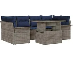 Lauko baldų komplektas Sodo Sofų Rinkinys su pagalve 7 pcs Pilka Poli ratanas