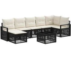 Lauko baldų komplektas Sodo Sofų Rinkinys 8 pcs Juoda poliratanas