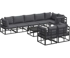 Sodo Sofų Rinkinys su pagalve 9 pcs Juoda Aliuminis
