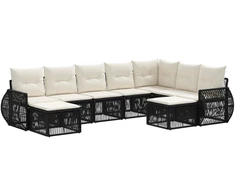 Lauko baldų komplektas Sodo Sofų Rinkinys 9 pcs Juoda poliratanas