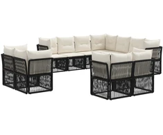 Lauko baldų komplektas Sodo Sofų Rinkinys 11 pcs Juoda poliratanas