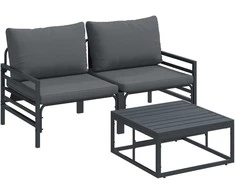 Sodo Sofų Rinkinys su pagalve 3 pcs Juoda Plienas