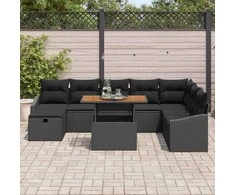 Lauko baldų komplektas Sodo Sofų Rinkinys 9 pcs Juoda poliratanas