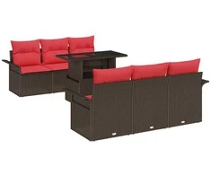 Lauko baldų komplektas Sodo Sofų Rinkinys su pagalve 7 pcs Ruda Poli ratanas