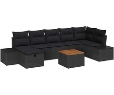 Lauko baldų komplektas Sodo Sofų Rinkinys su pagalve 8 pcs Juoda Poli ratanas