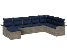 Sodo Sofų Rinkinys su pagalve 8 pcs Šviesiai pilka Poli ratanas