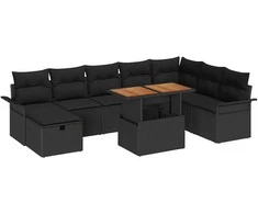 Lauko baldų komplektas Sodo Sofų Rinkinys 9 pcs Juoda poliratanas