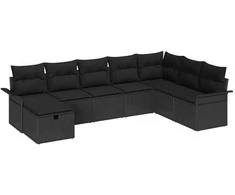 Lauko baldų komplektas Sodo Sofų Rinkinys su pagalve 8 pcs Juoda Poli ratanas