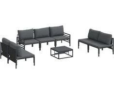 Sodo Sofų Rinkinys su pagalve 8 pcs Juoda Plienas