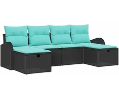Lauko baldų komplektas Sodo Sofų Rinkinys su pagalve 6 pcs Juoda poliratanas