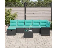 Lauko baldų komplektas Sodo Sofų Rinkinys su pagalve 8 pcs Juoda Poli ratanas
