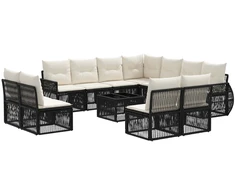 Lauko baldų komplektas Sodo Sofų Rinkinys 12 pcs Juoda ir kreminė balta poliratanas