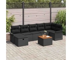 Sodo Sofų Rinkinys su pagalve 8 pcs Juoda Poli ratanas