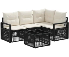 Lauko baldų komplektas Sodo Sofų Rinkinys 5 pcs Juoda poliratanas