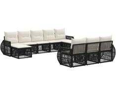 Lauko baldų komplektas Sodo Sofų Rinkinys 10 pcs Juoda ir kreminė balta poliratanas