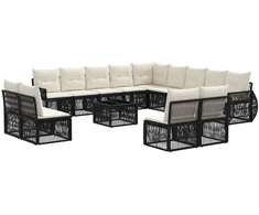 Lauko baldų komplektas Sodo Sofų Rinkinys 14 pcs Juoda ir kreminė balta poliratanas
