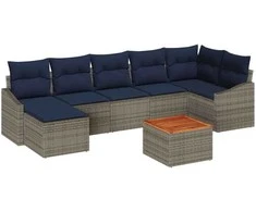 Lauko baldų komplektas Sodo Sofų Rinkinys 8 pcs Pilka ir tamsiai mėlyna poliratanas