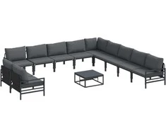 Sodo Sofų Rinkinys su pagalve 12 pcs Juoda Plienas