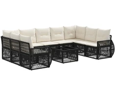 Lauko baldų komplektas Sodo Sofų Rinkinys 10 pcs Juoda ir kreminė balta poliratanas