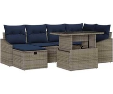 Lauko baldų komplektas Sodo Sofų Rinkinys 7 pcs Pilka poliratanas