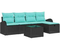 Lauko baldų komplektas Sodo Sofų Rinkinys su pagalve 6 pcs Juoda Poli ratanas