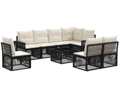 Lauko baldų komplektas Sodo Sofų Rinkinys 9 pcs Juoda ir kreminė balta poliratanas