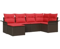 Lauko baldų komplektas Sodo Sofų Rinkinys su pagalve 6 pcs Ruda poliratanas