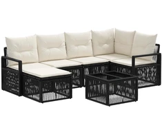 Lauko baldų komplektas Sodo Sofų Rinkinys 7 pcs Juoda poliratanas