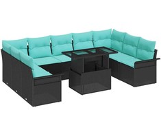 Lauko baldų komplektas Sodo Sofų Rinkinys su pagalve 10 pcs Juoda Poli ratanas