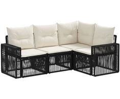 Lauko baldų komplektas Sodo Sofų Rinkinys 4 pcs Juoda ir kreminė balta poliratanas