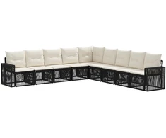 Lauko baldų komplektas Sodo Sofų Rinkinys 9 pcs Juoda ir kreminė balta poliratanas