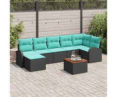 Lauko baldų komplektas Sodo Sofų Rinkinys 8 pcs Juoda ir turkio poliratanas