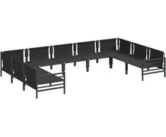 Sodo Sofų Rinkinys su pagalve 9 pcs Juoda Plienas