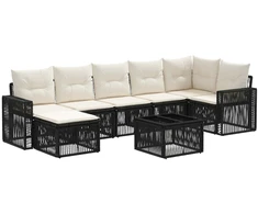 Lauko baldų komplektas Sodo Sofų Rinkinys 8 pcs Juoda ir kreminė balta poliratanas