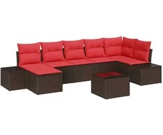 Lauko baldų komplektas Sodo Sofų Rinkinys su pagalve 8 pcs Ruda poliratanas