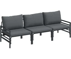 Sodo Sofų Rinkinys su pagalve 3 pcs Juoda Plienas