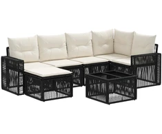 Lauko baldų komplektas Sodo Sofų Rinkinys 7 pcs Juoda ir kreminė balta poliratanas