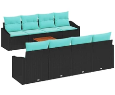 Lauko baldų komplektas Sodo Sofų Rinkinys su pagalve 9 pcs Juoda poliratanas