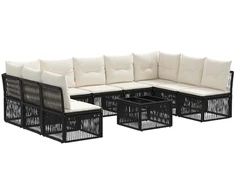 Lauko baldų komplektas Sodo Sofų Rinkinys 10 pcs Juoda poliratanas