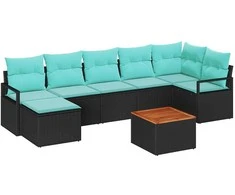 Lauko baldų komplektas Sodo Sofų Rinkinys su pagalve 8 pcs Juoda poliratanas