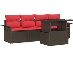 Lauko baldų komplektas Sodo Sofų Rinkinys su pagalve 5 pcs Ruda poliratanas