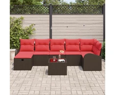 Lauko baldų komplektas Sodo Sofų Rinkinys su pagalve 8 pcs Ruda poliratanas