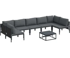 Sodo Sofų Rinkinys su pagalve 8 pcs Juoda Plienas